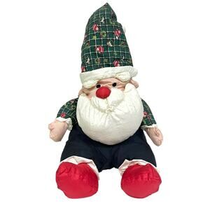 Santa Claus Vintage Plush Nylon Parachute Gnome Red Green White Western Home 17”